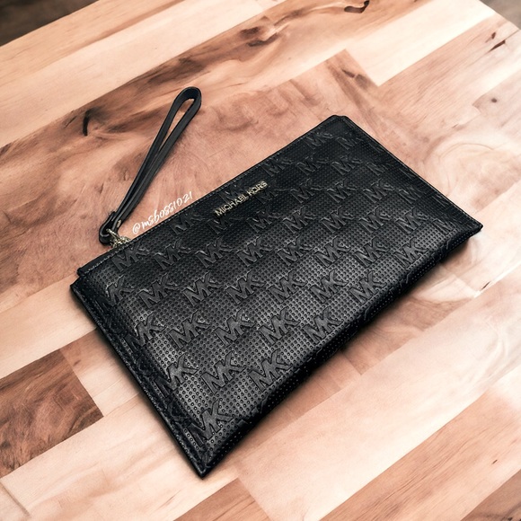 Michael Kors Wristlet in Black Embossed MK NWT - Picture 1 of 5